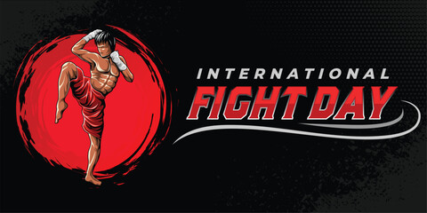 Muay Fight sport background vector. international sports day banner background template