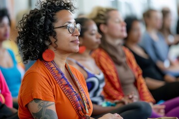 Attendees at a wellness event listen intently, focusing on mental health education