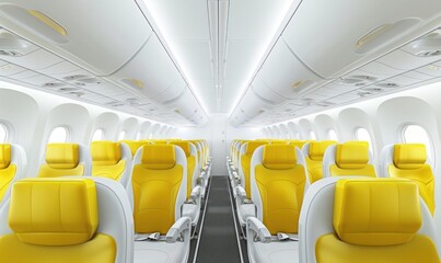 Fototapeta premium Empty yellow color airplane seat with airplane window.Generative AI