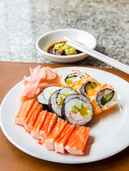 Sushi set served in a white plate