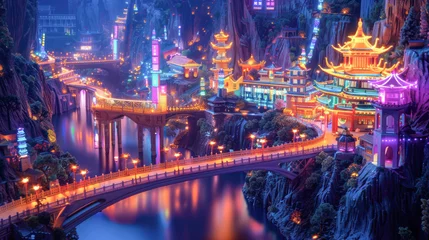 Cercles muraux Tower Bridge china Panoramic Nighttime View generative ai