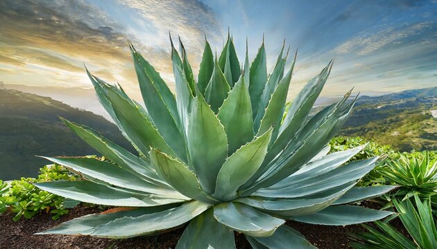 Agave bush, png file of isolated cutout object with shadow on transparent background.
