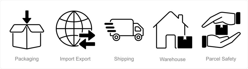 A set of 5 Logistics icons as packaging, import export, shipping