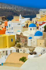 santorini island oia city greece summer tourist resort - obrazy, fototapety, plakaty