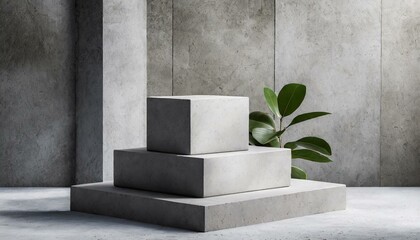 Sculptural Display: Product Presentation Podium Against Cube Concrete Wall
