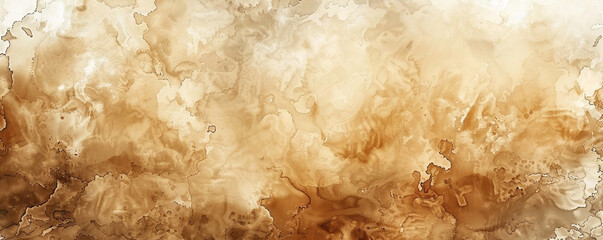 Brown and beige abstract watercolor background with stains and blotches.