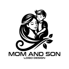 Mom And Son Vector Logo Design