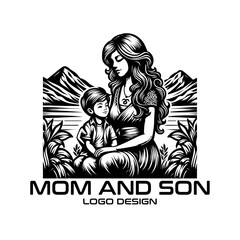 Mom And Son Vector Logo Design