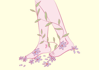 Aesthetic Feet & Flowers Illustration