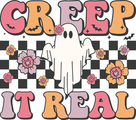 Creep it real Retro T-shirt, Retro Halloween Shirt, Spooky Season, Ghost pumpkin T-shirt, Trendy Halloween, Hippie Halloween, Ghouls T-shirt, Cut File For Cricut And Silhouette