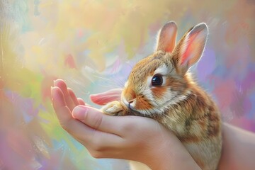 Gentle Embrace of a Caring Bunny in Soothing Pastel Ambiance