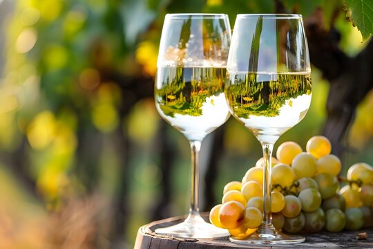 Wine Tasting in the Picturesque Loire Valley Vineyards with Ripe Golden Grapes and Elegant Glassware Under the Warm Autumn Sun