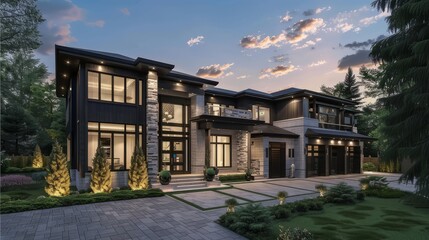 Obraz premium Capture the grandeur and elegance of a newly constructed luxury home. 