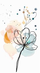 Abstract scandinavian floral design with minimalist shapes. Contemporary minimalist art of a single flower with abstract, overlapping organic shapes in a soft, pastel color palette