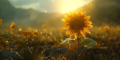 Sunflower Seeking Light in Golden Summer Field