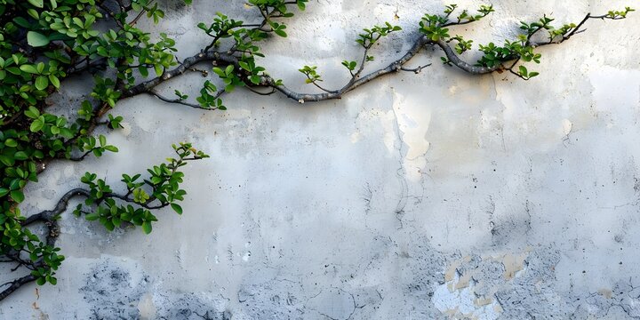 Persistent Vine Climbing Weathered Concrete Wall with Lush Green Foliage and Organic Texture