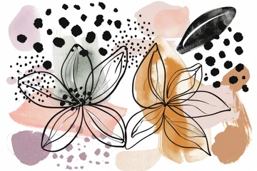 Stof per meter Abstract scandinavian floral design with minimalist shapes. Contemporary minimalist art of a flower with abstract, overlapping organic shapes in a soft, pastel color palette © Merilno