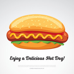 Hot Dog delicious food. Vector illustration