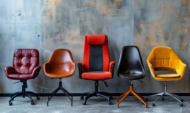 A row of empty office chairs. Recruitment and job hiring concept