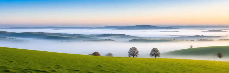 Zelfklevend Fotobehang veiled horizons exploring the mysteries of fog, cloud covered landscapes © PREM