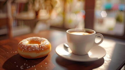 Coffee and Donut Breakfast Aspect 16:9 - obrazy, fototapety, plakaty