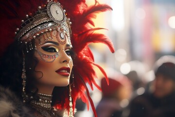 women with costume Brazilian festival - obrazy, fototapety, plakaty
