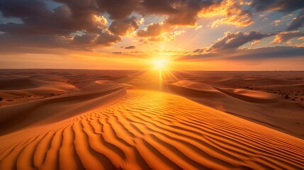 Fototapeta na wymiar The beauty and silence of the desert areas surprise with their majesty: golden sand dunes surrounded by silent expanses immerse you in a world of peace and harmony.