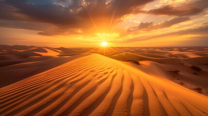 The view of the desert expanses in the last minutes of sunset is inspiring: golden sand dunes, playing with the reflection of sunset colors
