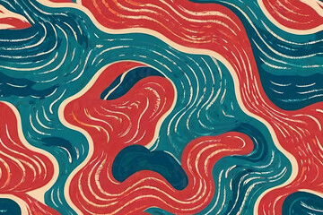 Seamless groovy wavy pattern with risograph effect.geometric collage. Minimalist retro texture. 