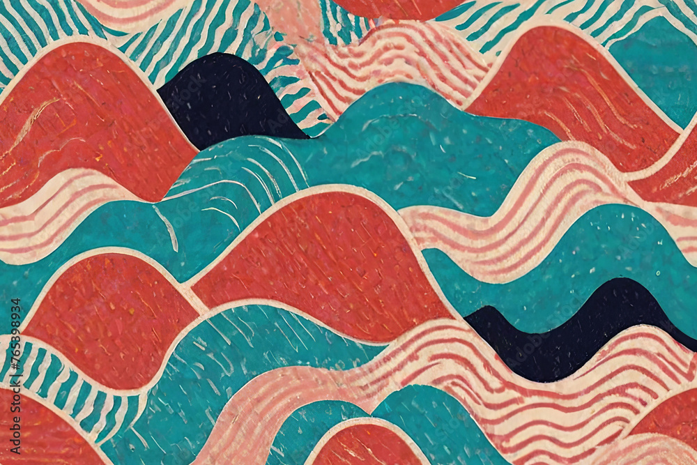 Fototapete Seamless groovy wavy pattern with risograph effect.geometric collage. Minimalist retro texture. 