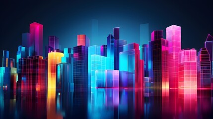 Obraz premium Luminous Geometric Skyline of a Futuristic Neon-Lit Metropolis at Night