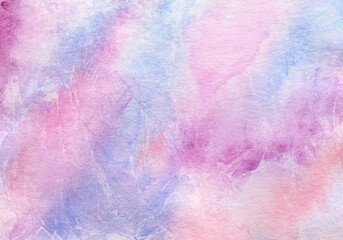 Watercolor pink abstract background. Hand painted textured image with colorful splashes and streaks, soft shades of pastel colors. Great for designing cards, invitations, posters, scrapbooking