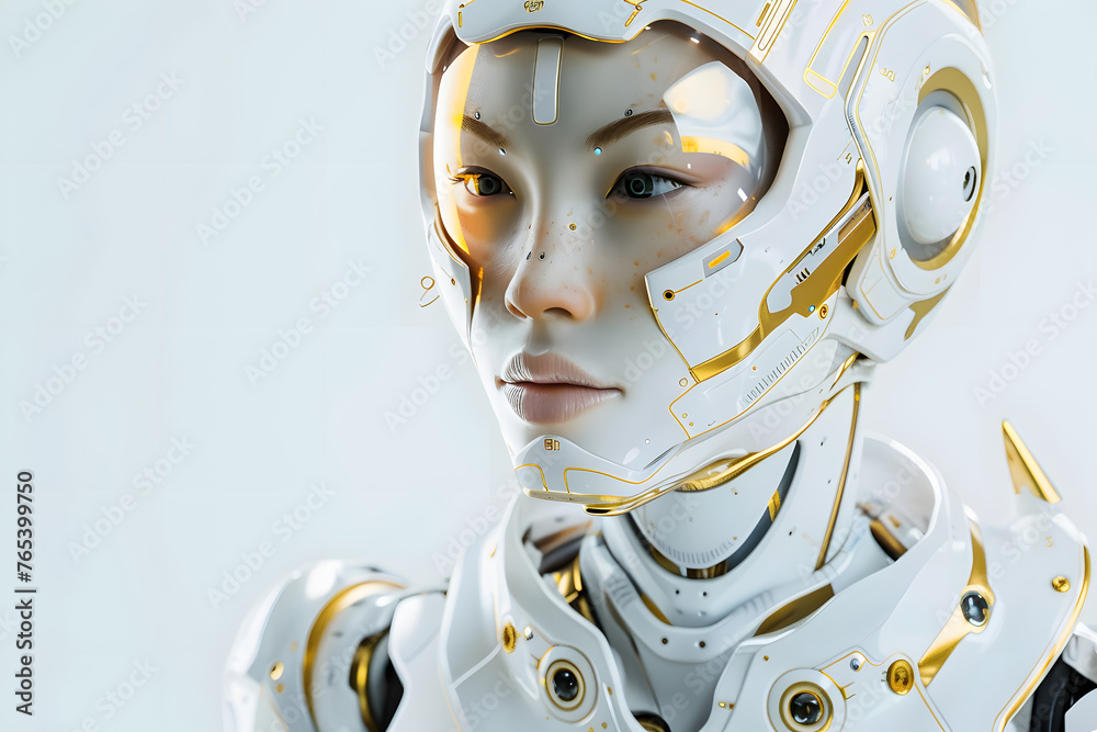 Wall mural ai robot woman on white background. - Wall murals