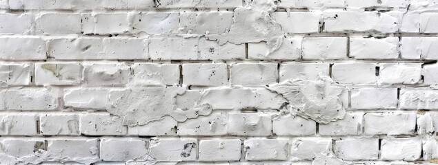 Panoramic white brick wall texture, perfect for background or wallpaper.