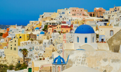 santorini island oia city greece summer tourist resort - obrazy, fototapety, plakaty