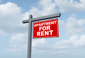 Apartment For Rent sign as Real Estate promotional billboard marketing the rental of apartments or rents through advertising with an agent or landlord