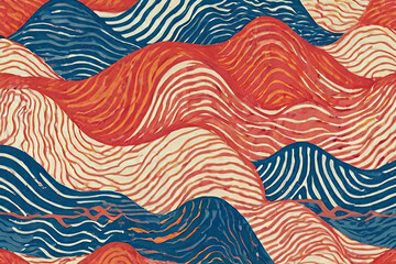 Seamless groovy wavy pattern with risograph effect.geometric collage. Minimalist retro texture. 