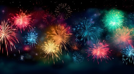  colorful fireworks on black background for festive celebration and decorative poster banner and greeting card design element . generative AI Pro Photo 