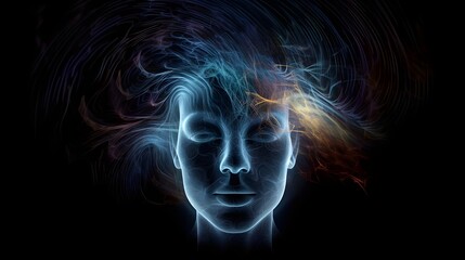 Fractal illustration of a female head with closed eyes and an abstract brain World Mental Health D 