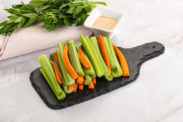 Vegan cuisine - dietary celery and carrot cticks