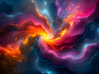 Fotobehang This fluid art piece swirls with a vibrant vortex of colors, resembling the energetic flow of a cosmic phenomenon in an abstract composition. © Chomphu
