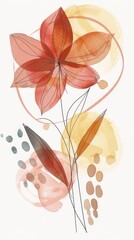 Abstract scandinavian floral design with minimalist shapes. Contemporary minimalist art of a flower with abstract, overlapping organic shapes in a soft, pastel color palette