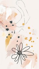 Abstract scandinavian floral design with minimalist shapes. Contemporary minimalist art of a flower with abstract, overlapping organic shapes in a soft, pastel color palette