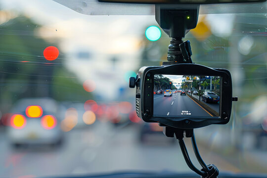 Car video camera mounted on the windshiel