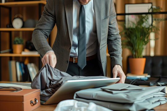 Businessman packing his personal belongings after losing his job