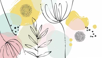 Keuken spatwand met foto Abstract scandinavian floral design with minimalist shapes. Contemporary minimalist art of a flower with abstract, overlapping organic shapes in a soft, pastel color palette © Merilno