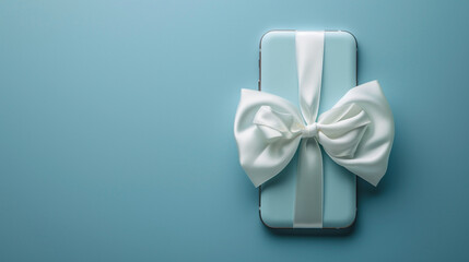 phone with a white bow on a blue background
