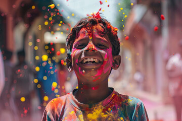 A boy playing Holi in India