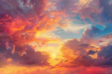 Beautiful golden sunrise with painterly clouds . - obrazy, fototapety, plakaty