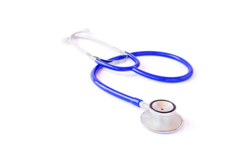 Blue stethoscope isolated on white